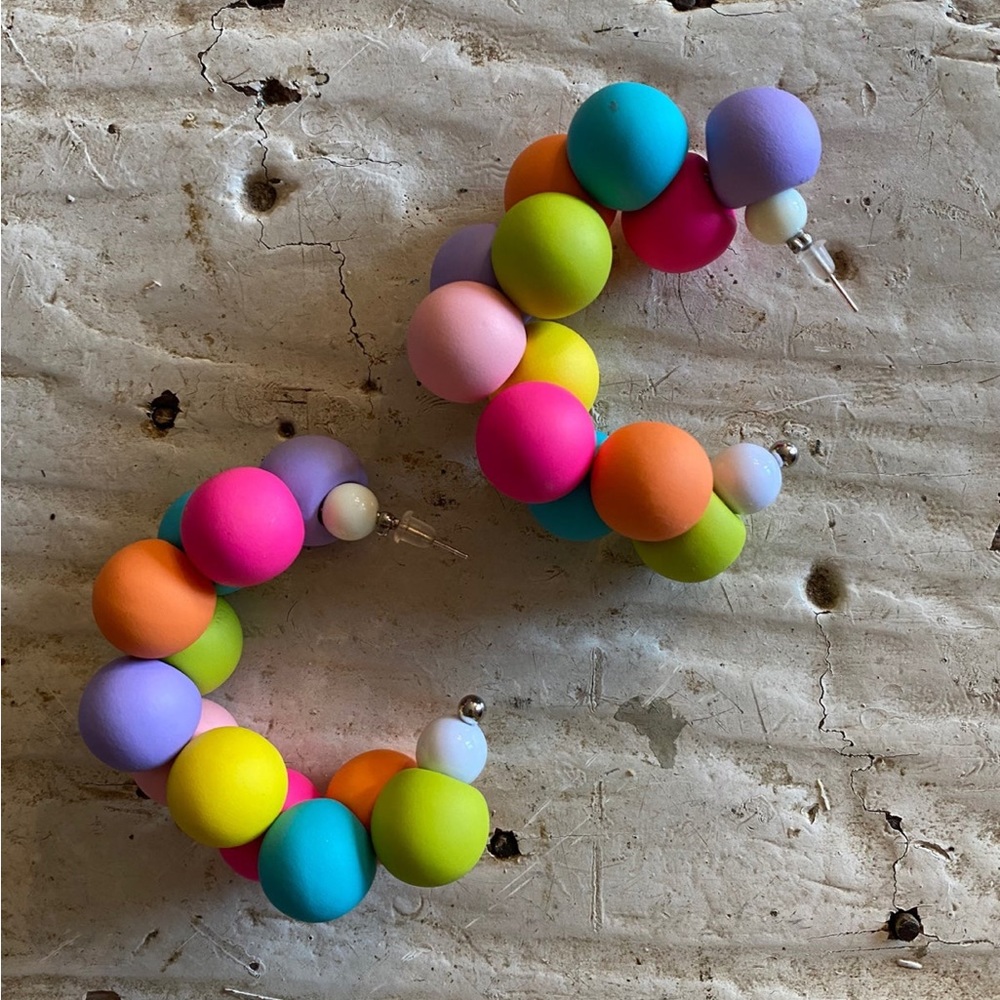 Rainbow bubble hoop earrings